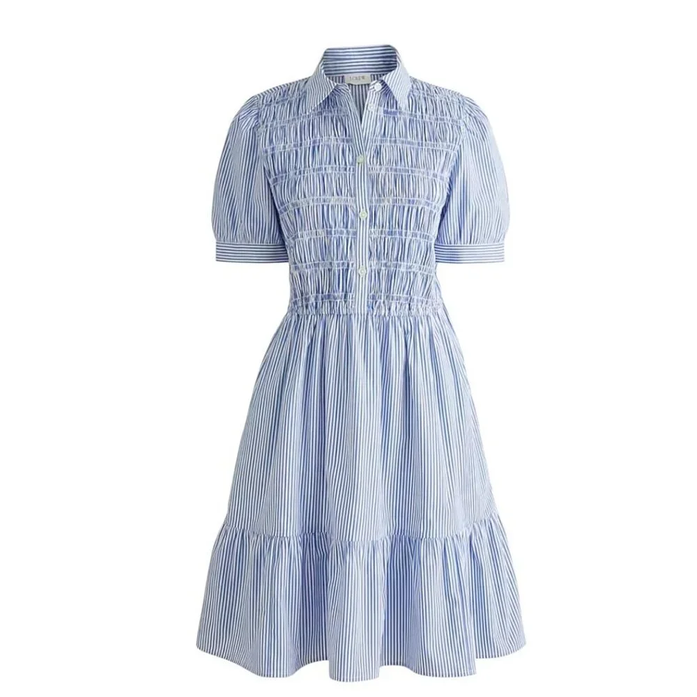 CLEAROUT J. Crew Striped smocked shirt-dress Size Small - Picture 2 of 9